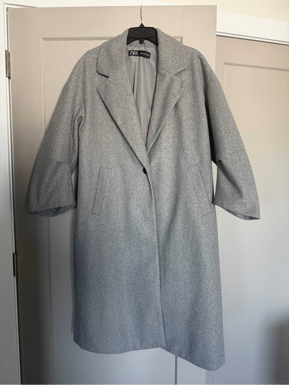 Zara Light Gray Single-Button Long Trench Coat